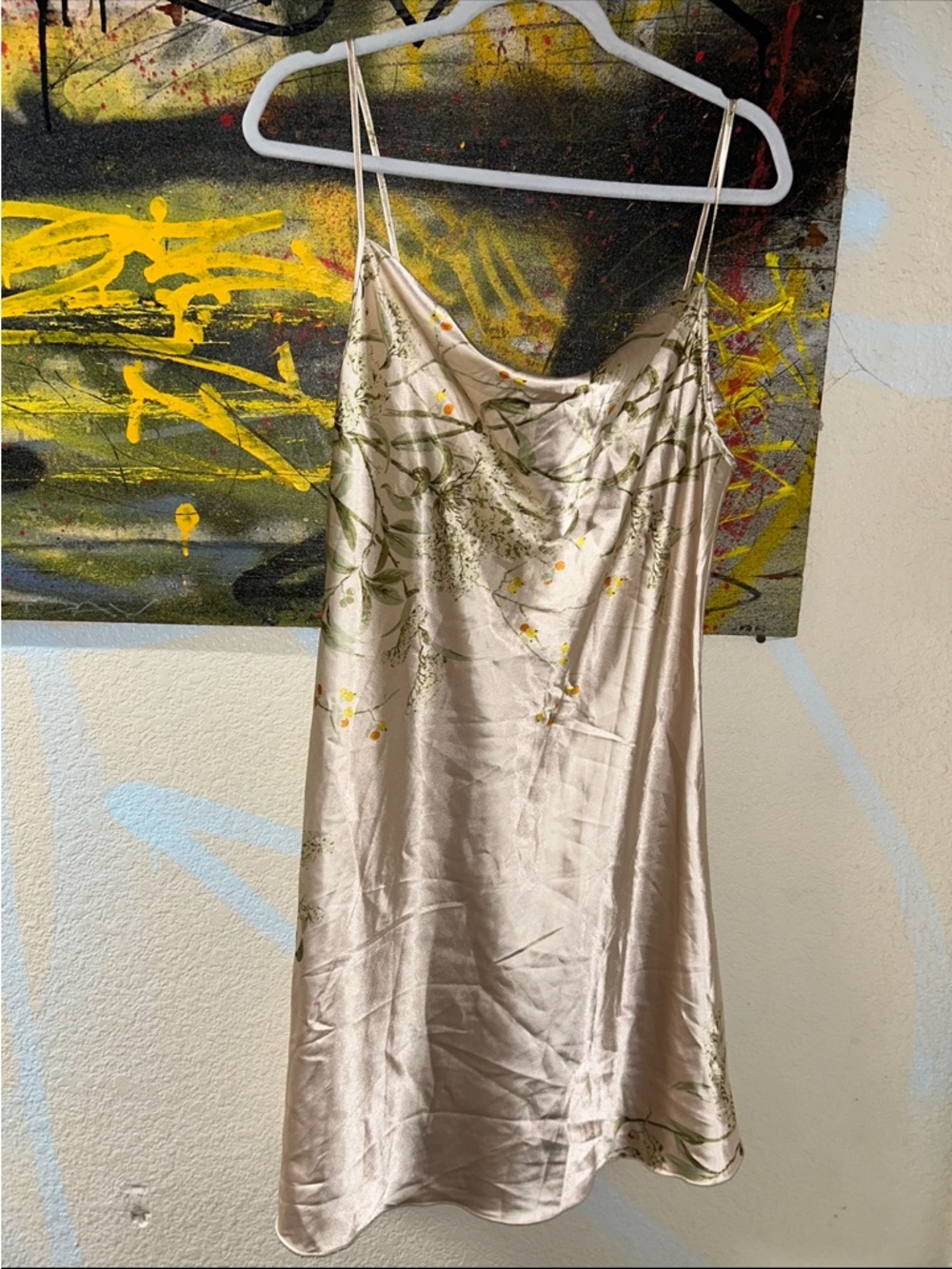 Silky Floral Slip Dress in Champagne